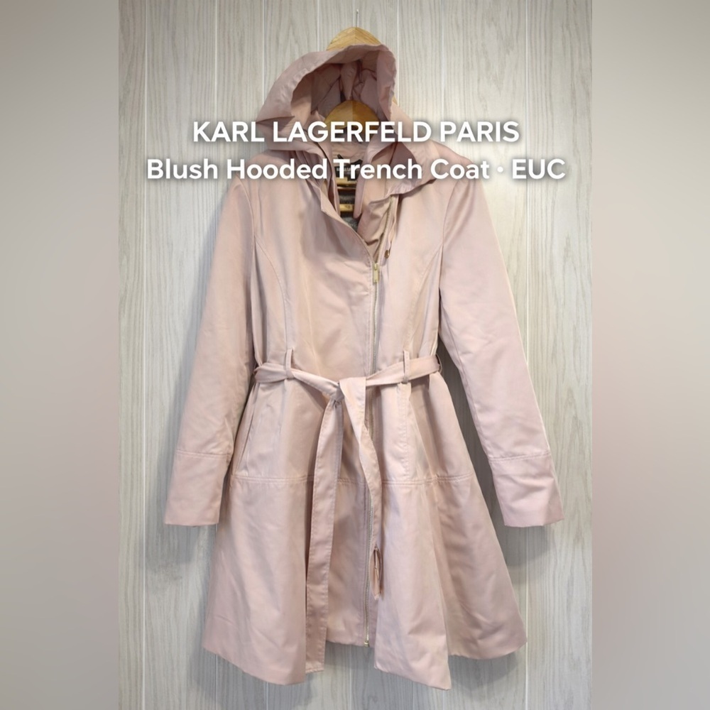 Karl Lagerfeld Paris Blush Hooded Trench Coat with Belt – XXL